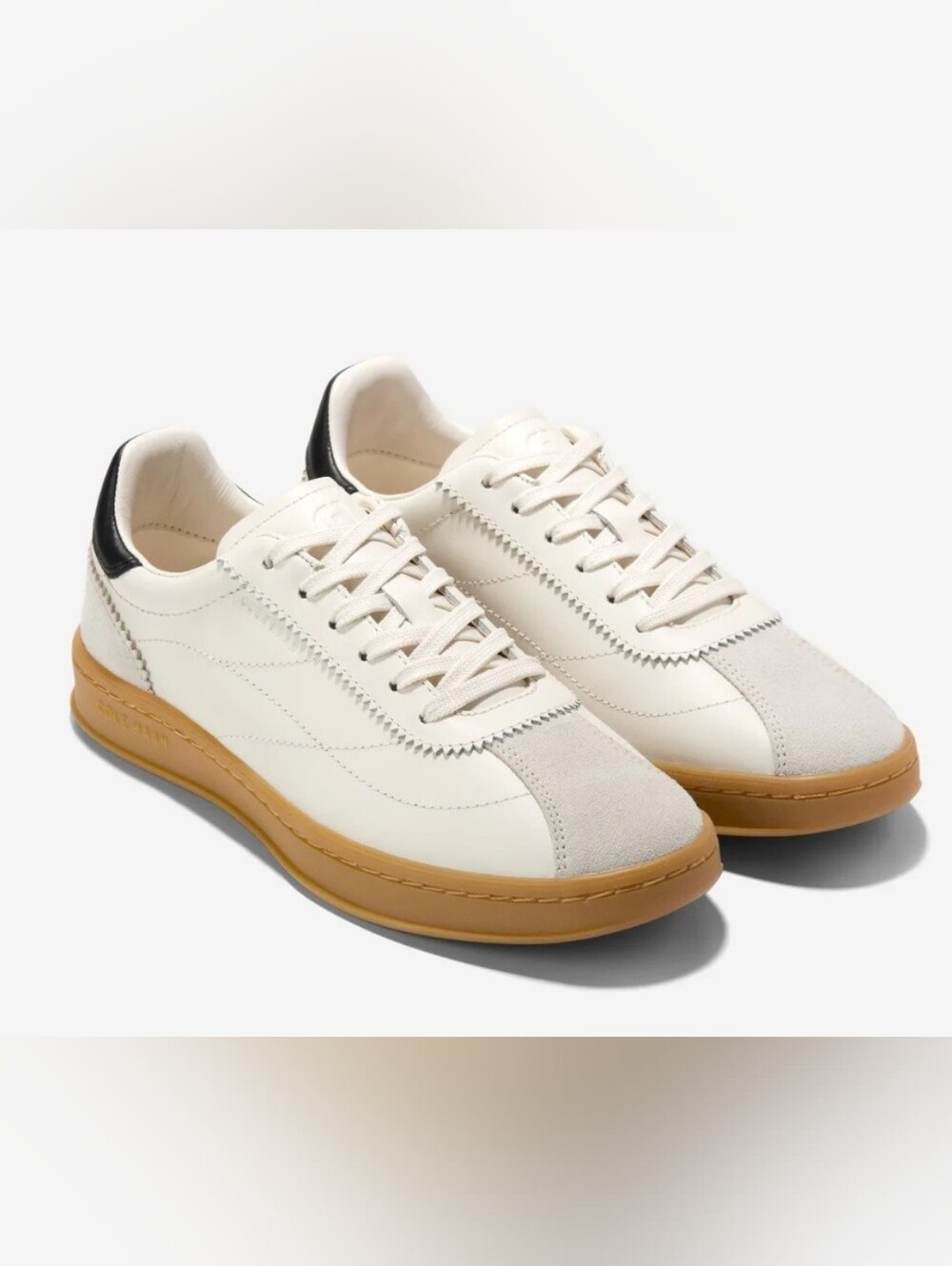 Size 7 - 🆕️ Cole Haan Women'sWhite Leather Sneaker with Black Heel and Gum Sole